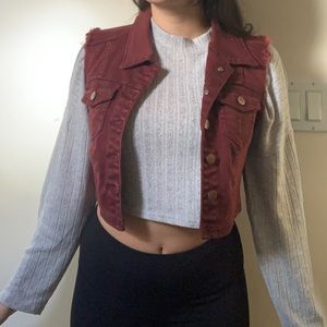 Red denim vest